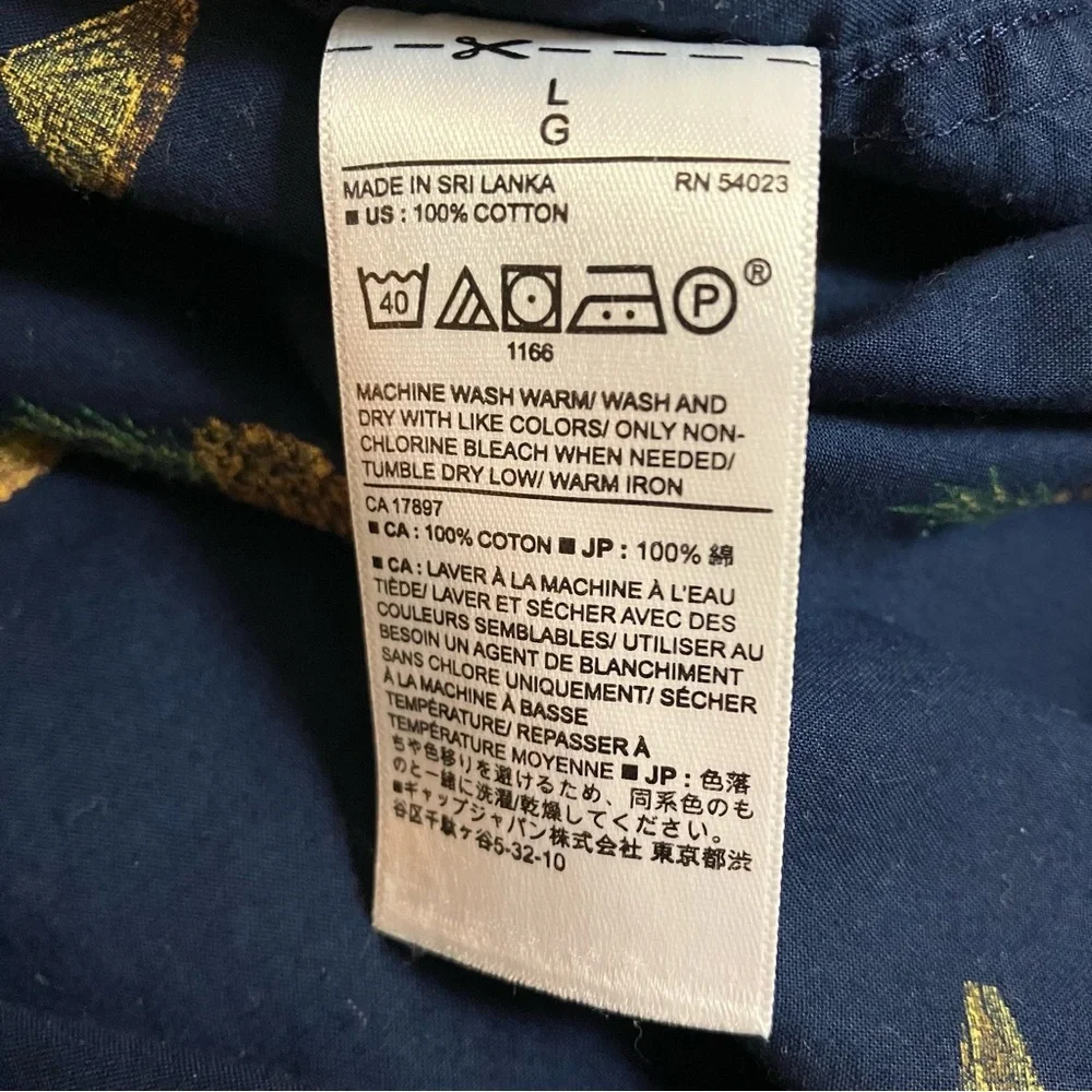 Banana Republic Pineapple Print Organic Cotton Shirt Mens Large Slim Fit Navy
